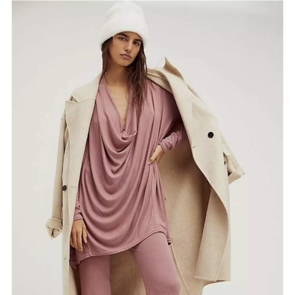 Free People Top Womens M‎ Romy Oversized Drape Cowl Ribbed Long Sleeve Sweater